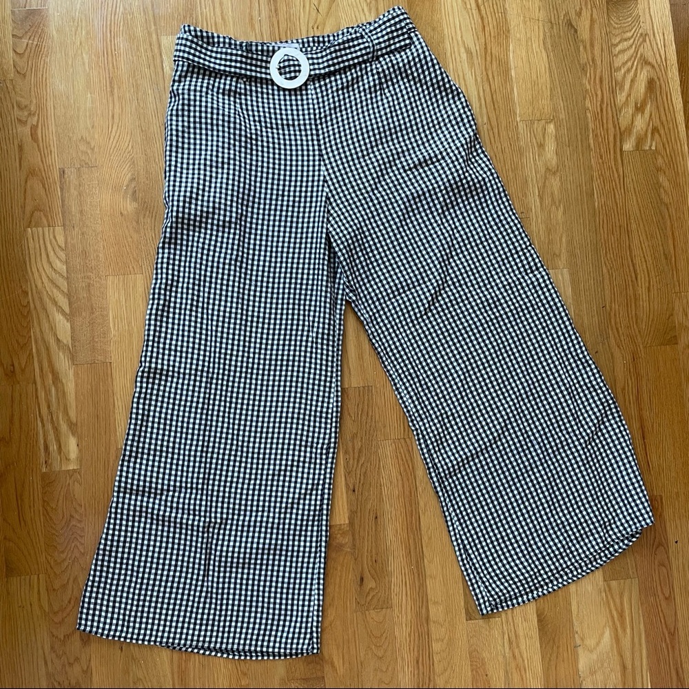 Solid and Striped Gingham Belted Culottes/Cropped Wide Leg pants